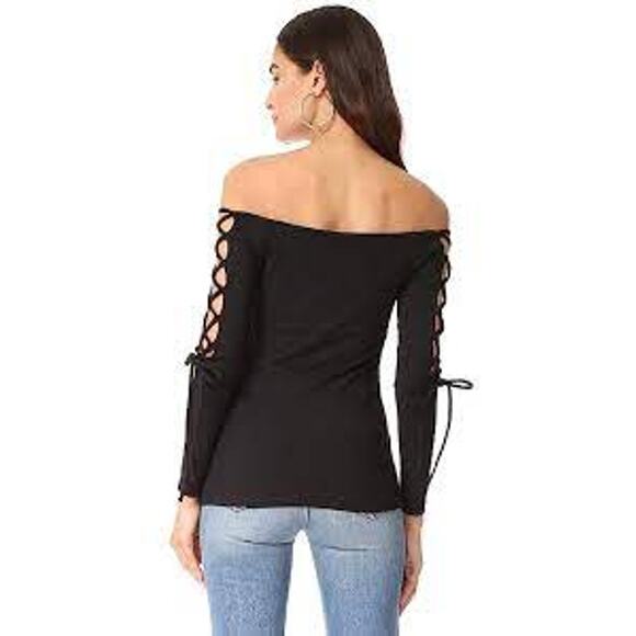 SUSANA MONACO (Revolve) Hailey Off Shoulder Top w Lace Up Sleeves - Picture 2 of 8